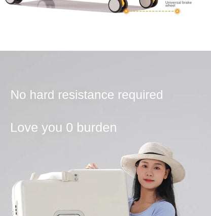 18-Inch Foldable Kids Suitcase with Seat – Lightweight PC Luggage for Boys & Girls, Compact Travel Pedal Boarding Case