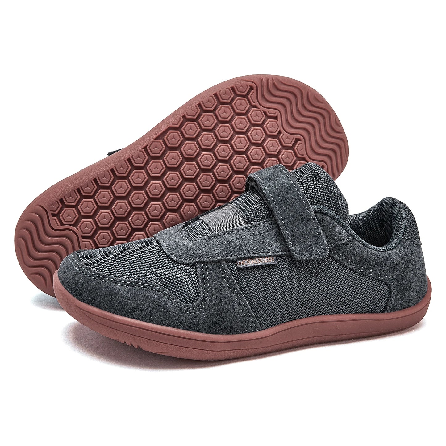 HOBIBEAR Kids Wide Toe Barefoot Shoes – Minimalist Hook & Loop Sneakers, Lightweight Artificial Leather Mesh for Little & Big Kids
