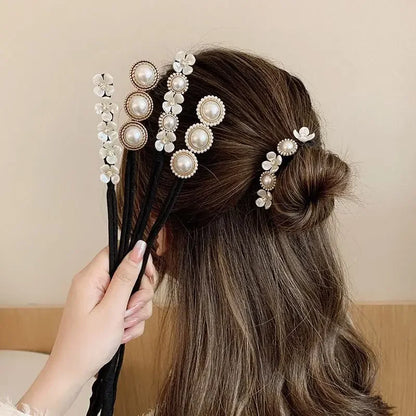 Elegant Pearl Flower Bun Maker - Korean Lazy Hair Curlers Styling Accessories, Hairpin Hair Braiding Braider Hairgrip Styling Tools