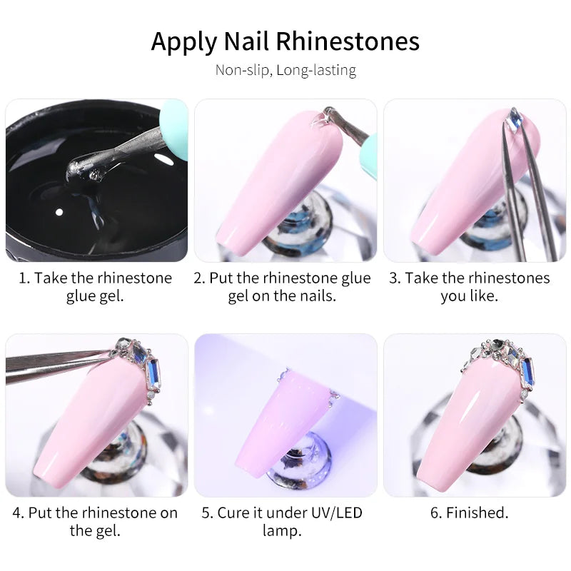 BORN PRETTY 5/10g Rhinestone Glue Nail Gel Set - Sticky Gel for 3D Jewelry Decorations, Rhinestone Manicure & Nail Polish