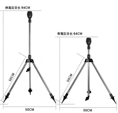 360° Rotary Garden Sprinkler - Stainless Steel Tripod Lawn Irrigation Sprinkler with Telescopic Support