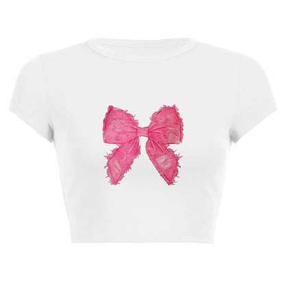 Harajuku Y2K Women’s White Crop Top – Casual Short Loose Summer Tee