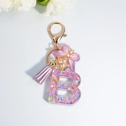 A-Z Sequin Initial Keychain - Dreamy Butterfly Tassel Pendant Bag & Purse Charm for Women