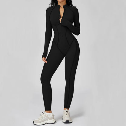 VITALINOVO Women’s Athletic Onesie Jumpsuit – Long Sleeve Zip-Up Running Romper, Bodycon Workout & Hiking One-Piece Activewear Outfit