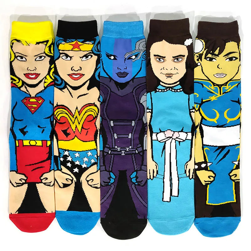 Cartoon Anime Crew Socks - 5 Pairs Unisex Hip Hop Street Style Novelty Casual Socks for Men and Women