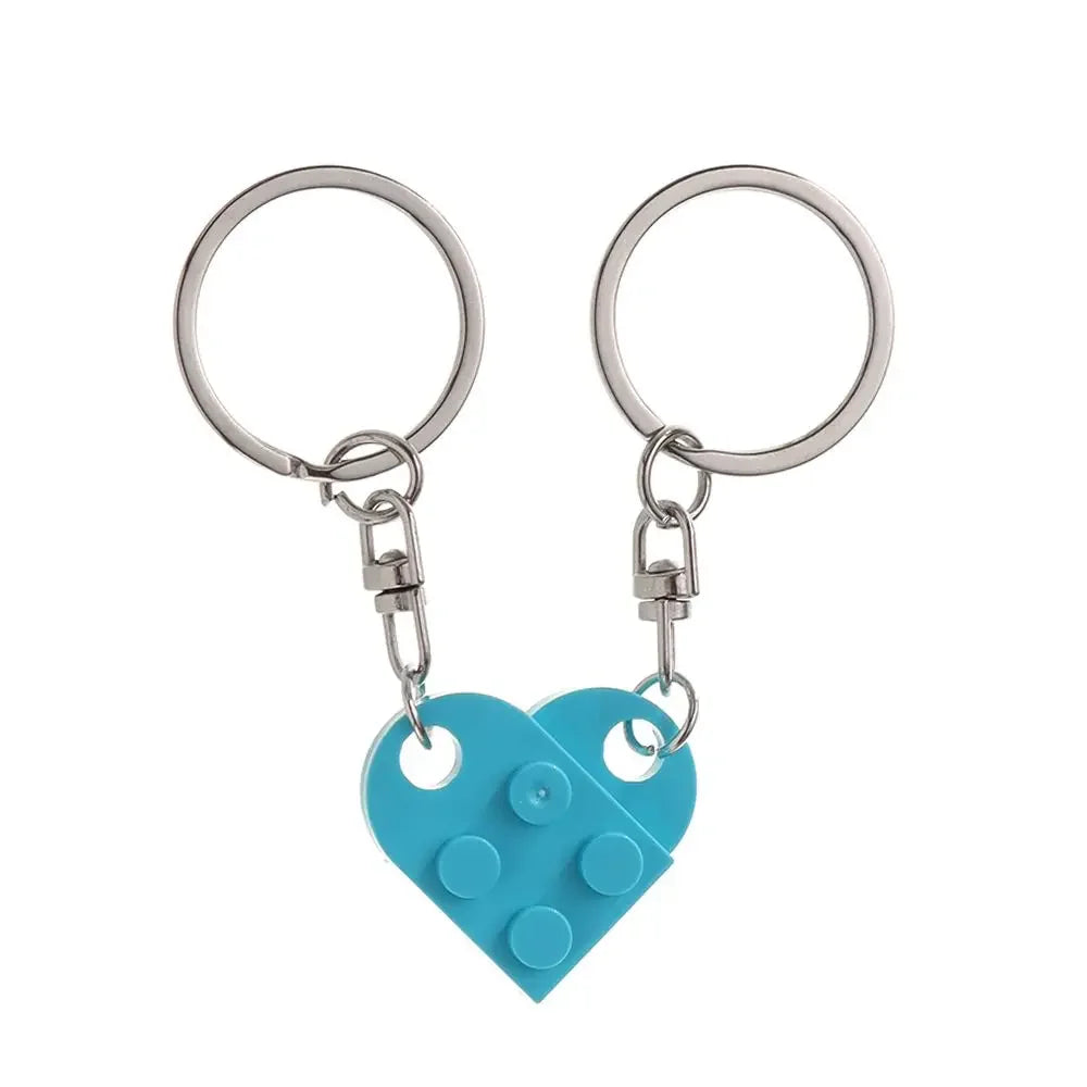 Love Heart Building Block Keychains - Matching Couple and Friendship Key Rings, Separable Brick Heart Gift