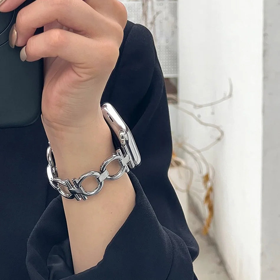 Fashion Metal Chain Strap for Apple Watch | Series 9-3, 45/44/42/41mm | Round Loop Bracelet | iWatch Ultra 2 Compatible | Available in Various Sizes