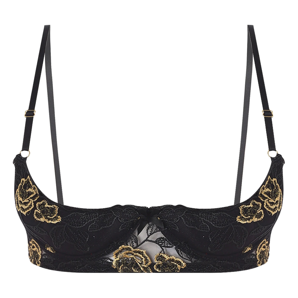 Women's Lace Push-Up Bra - 1/4 Cup Underwire Bralette with Removable Pads & Embroidered Lace Balconette Design