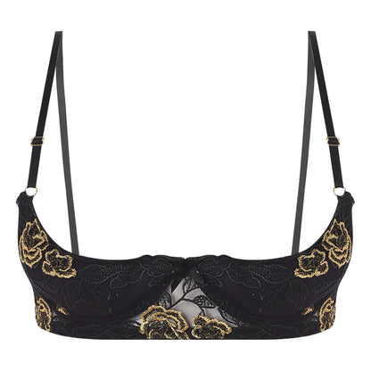 Women's Lace Push-Up Bra - 1/4 Cup Underwire Bralette with Removable Pads & Embroidered Lace Balconette Design