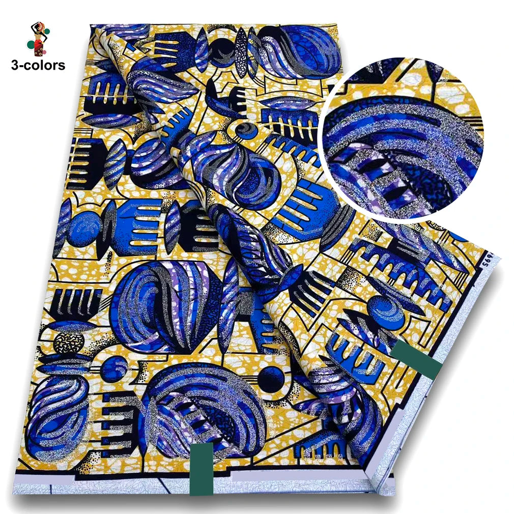 African Golden Wax Fabric - Glitter Gold Print Batik Ankara Pagne Material for Women