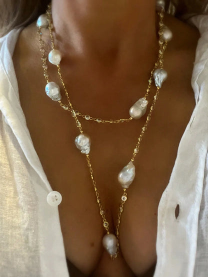 Luxury Pearl Necklace for Women - Adjustable Square Chunky Resin Statement Jewelry