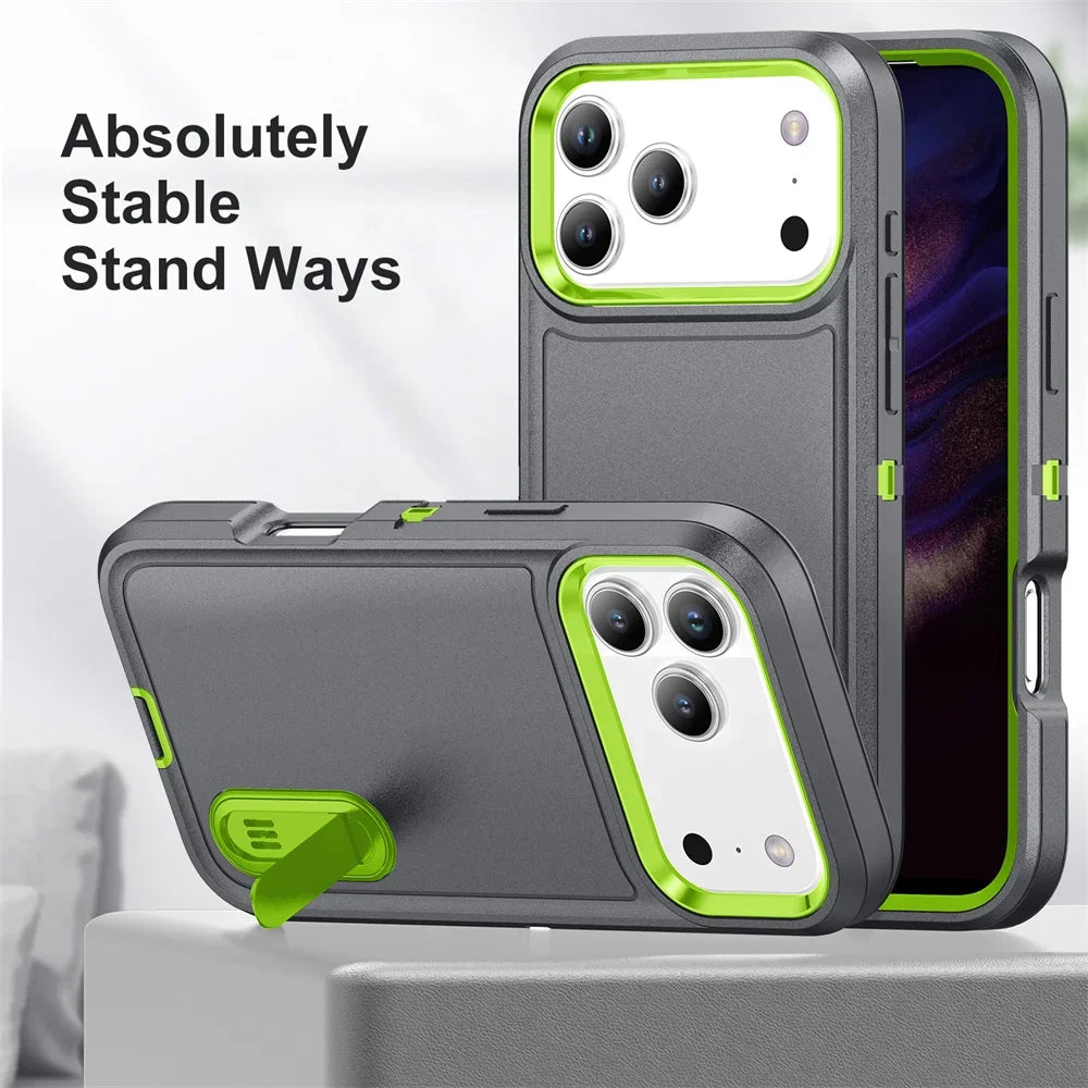 Heavy Duty Armor Phone Case for iPhone – Shockproof Stand Cover with Kickstand for iPhone 11 to 17 Series