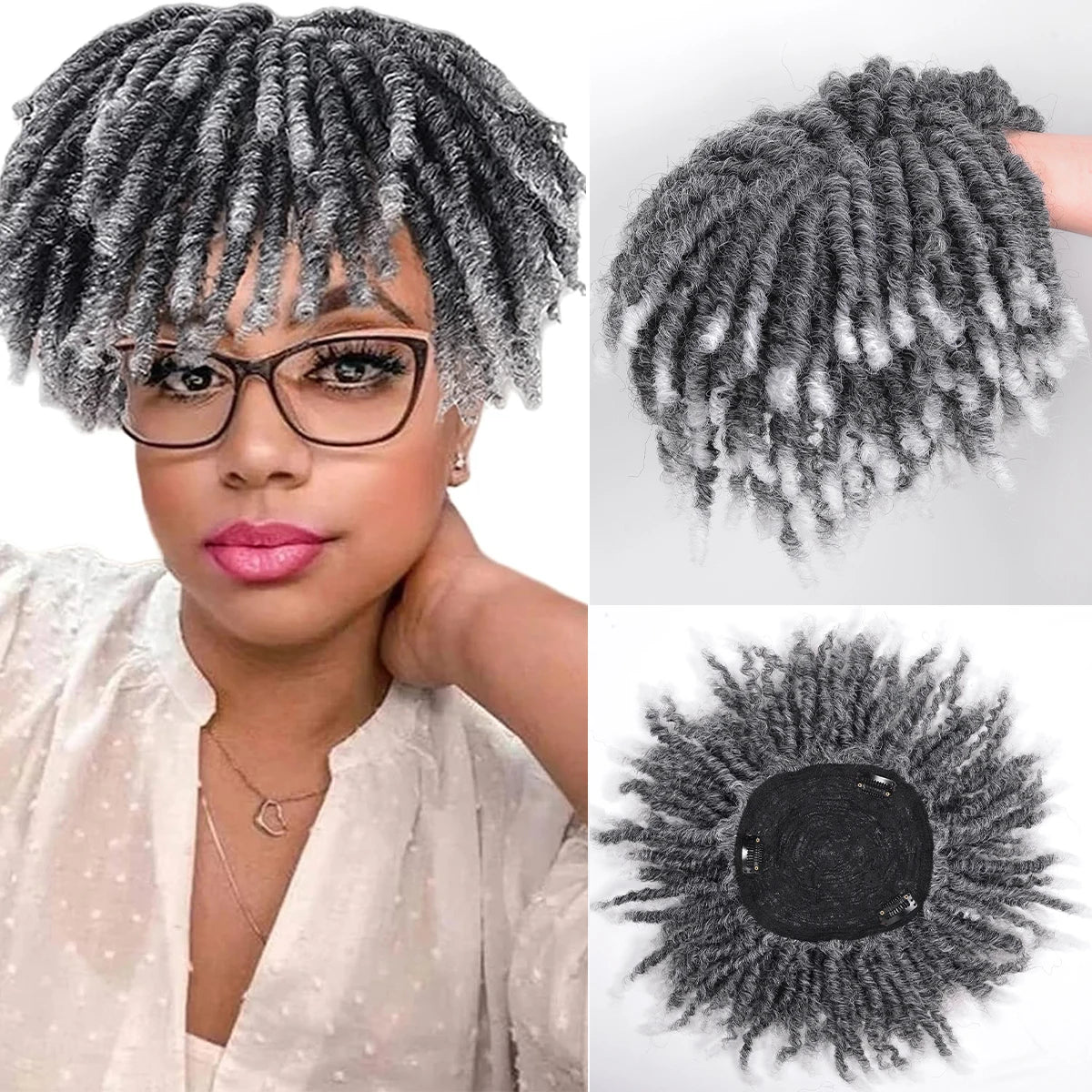 Short Crochet Synthetic Wig with Clips – Afro Braided Half Dreadlock Hair Extensions for Men & Women