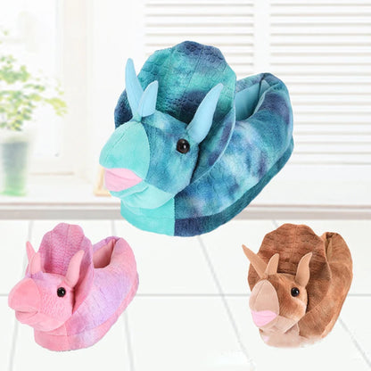Winter Dinosaur Cotton Slippers for Women — Cartoon T-Rex Plush Velvet Home Slippers, Warm & Non-Slip Floor Shoes