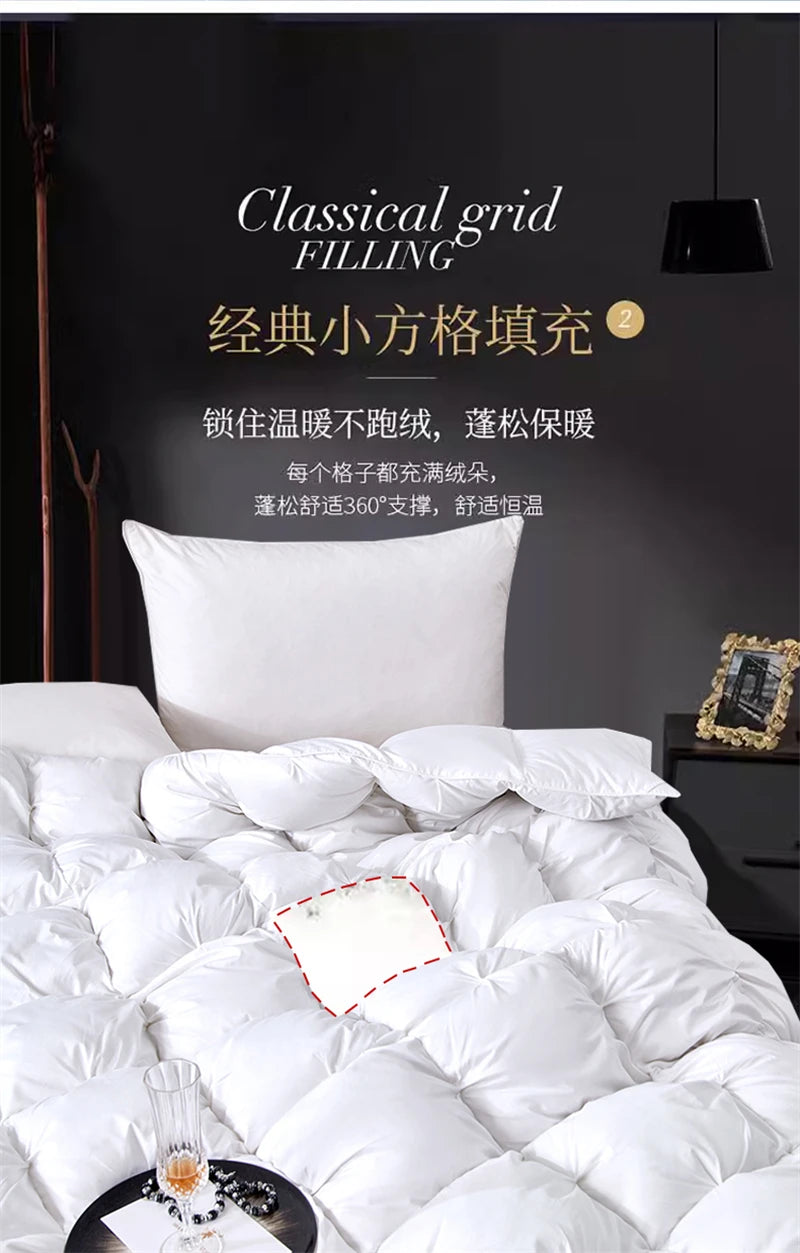 Premium White Goose Down Comforter – Winter Warm Feather Duvet, Lightweight & Cozy, Queen/King Size, Pinch Pleated 3D Design
