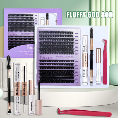 DIY Lash Extension Kit – Mixed Style Lash Clusters with Bond & Seal, Remover, Tweezers & Brush for Natural Volume & Salon-Style Eyelash Extensions