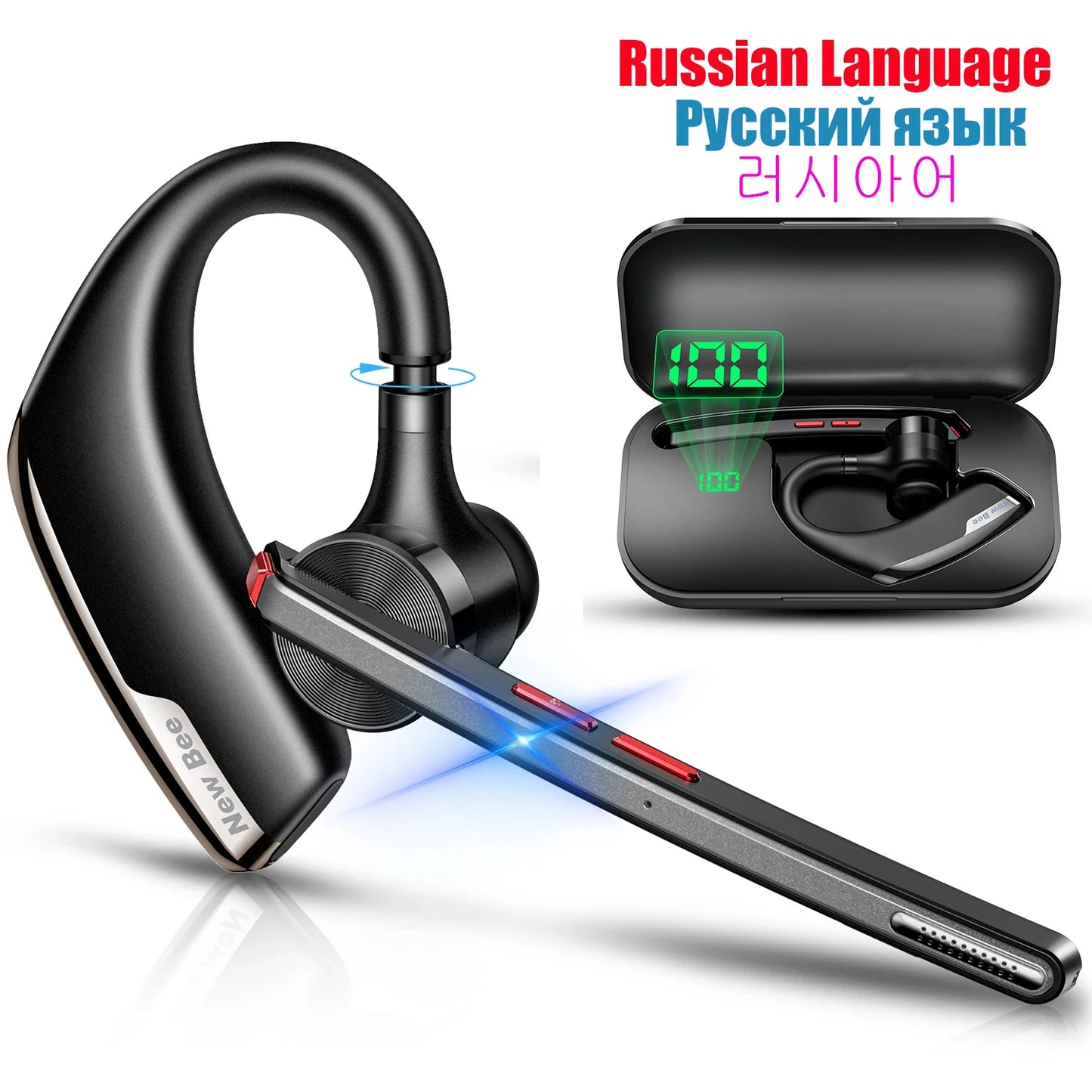 New Bee M51 Bluetooth 5.2 Wireless Headset – Dual-Mic CVC8.0 Noise Cancelling Handsfree Earbuds for Business