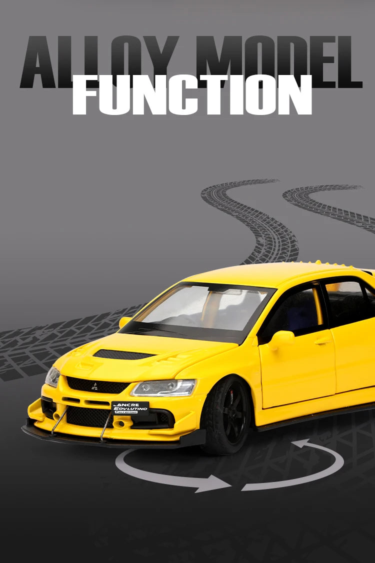 JDM 1:32 Mitsubishi Lancer Evolution IX — Diecast Metal Alloy Racing Car Model with Sound & Light, Right Rudder Gift