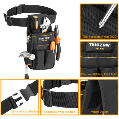 TKIGZNW Heavy-Duty Pocket Tool Pouch - 6-Pouch Electrician Tool Belt with 9 Screwdriver Loops & Adjustable Belt