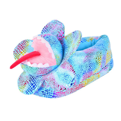 Winter Dinosaur Cotton Slippers for Women — Cartoon T-Rex Plush Velvet Home Slippers, Warm & Non-Slip Floor Shoes