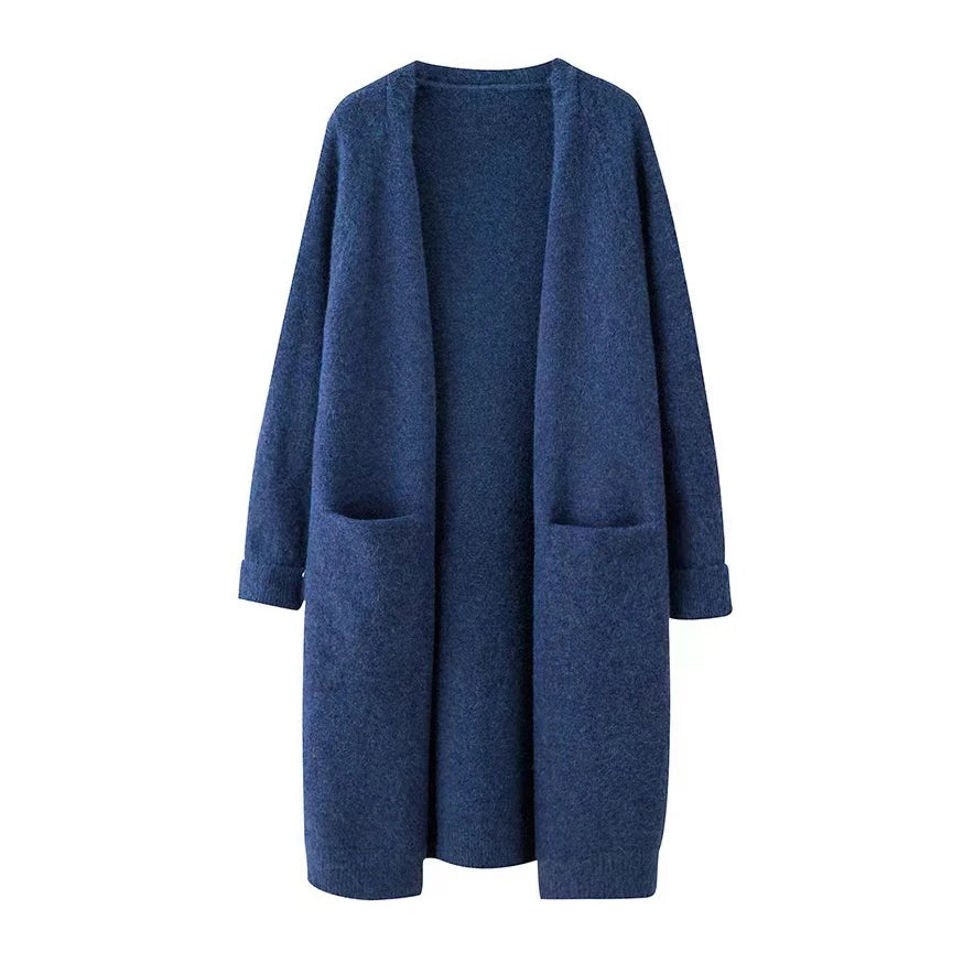 Women’s Solid Color Loose Thick Warm Sweater Cardigan – V Neck Knitted Coat with Pockets, Casual Spring/Autumn Tops C-124