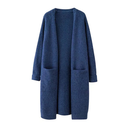 Women’s Solid Color Loose Thick Warm Sweater Cardigan – V Neck Knitted Coat with Pockets, Casual Spring/Autumn Tops C-124
