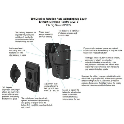 360° Rotating Tactical Holster - Universal Pistol Holder for Sig P320 SP2022 P226 Beretta PX4 Glock 17 19 23