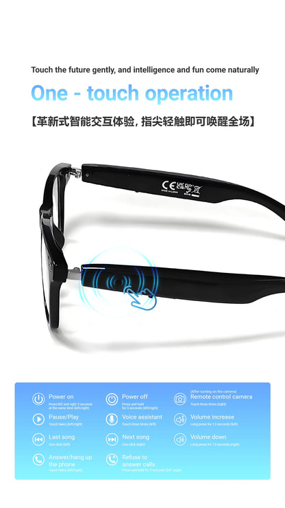 Smart Glasses with AI Translation – Supports 100+ Languages, Bluetooth TWS, Calls, Music, Noise Reduction & Light Control for Men & Women