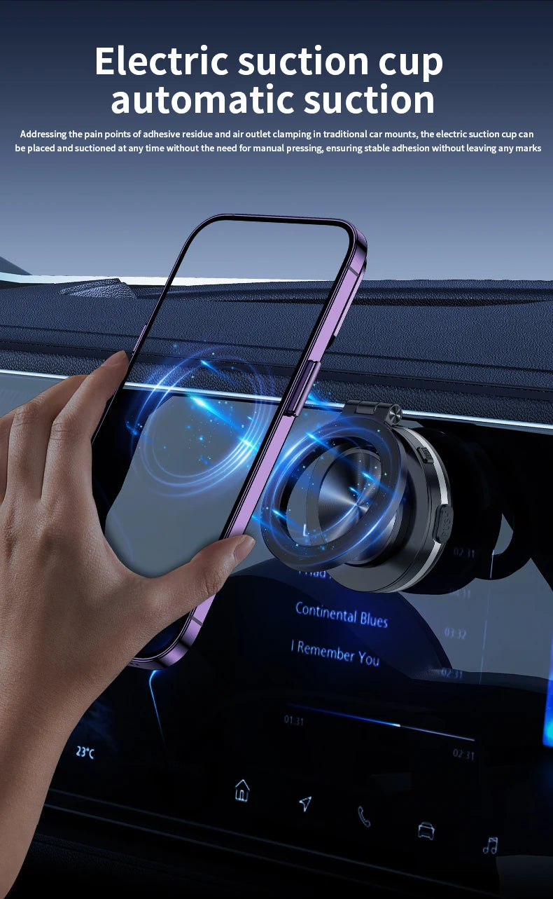 Intelligent Magsafe Car Mount – Magnetic Vacuum Mobile Phone Holder with Folding Swivel Stand and Strong Adsorption
