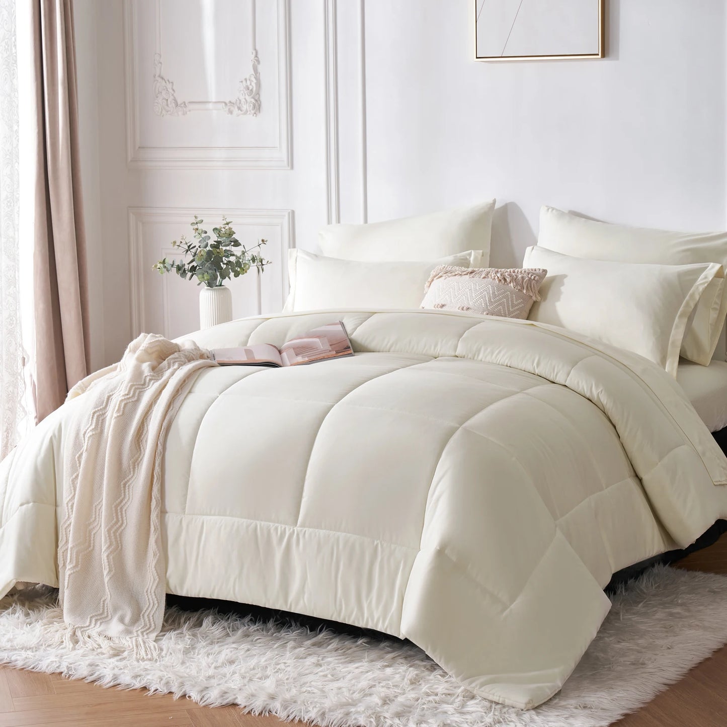 7-Piece Queen Bed-in-a-Bag Comforter Set — Solid Geometry Comforter, Sheets & Pillowcases, Stylish Bedroom Gift