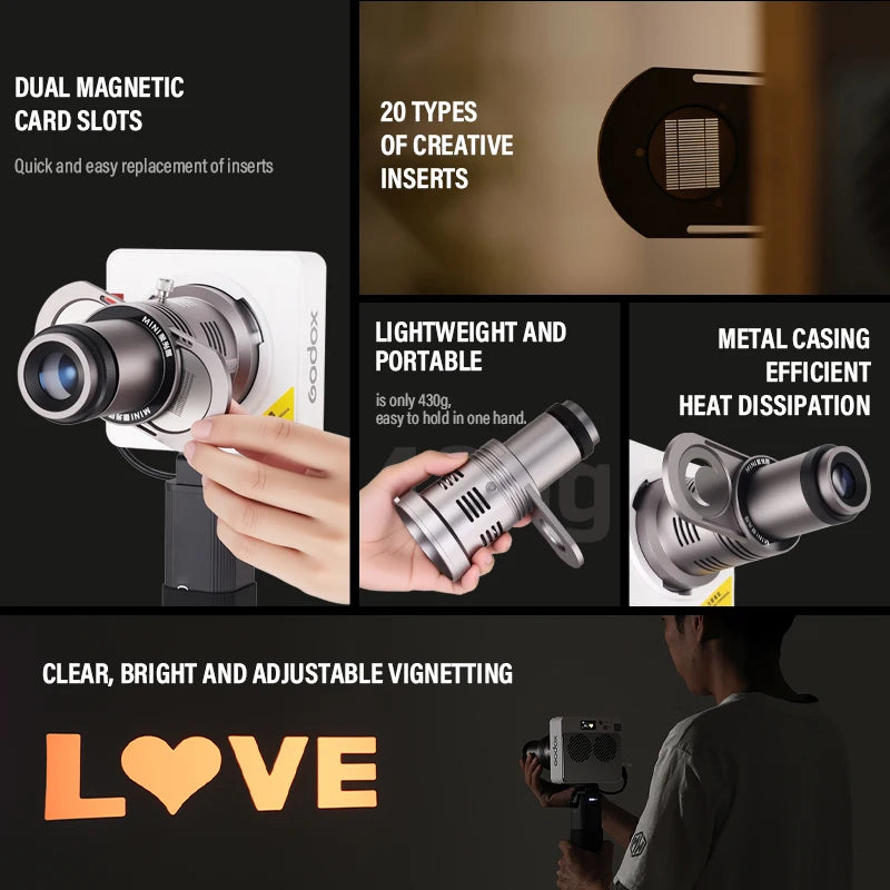 Bowens Mount Flash Spotlight Projection Kit - Focusing Photography Accessory for Godox ML100Bi, Mini & ZY Flash Lights
