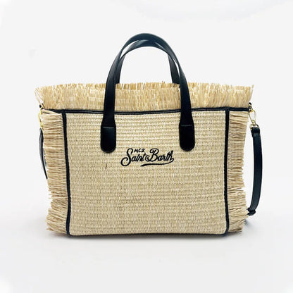 SAINT BARTH Houndstooth Crossbody Bag – Small Cotton Linen Handmade Tote with Tassels for Women