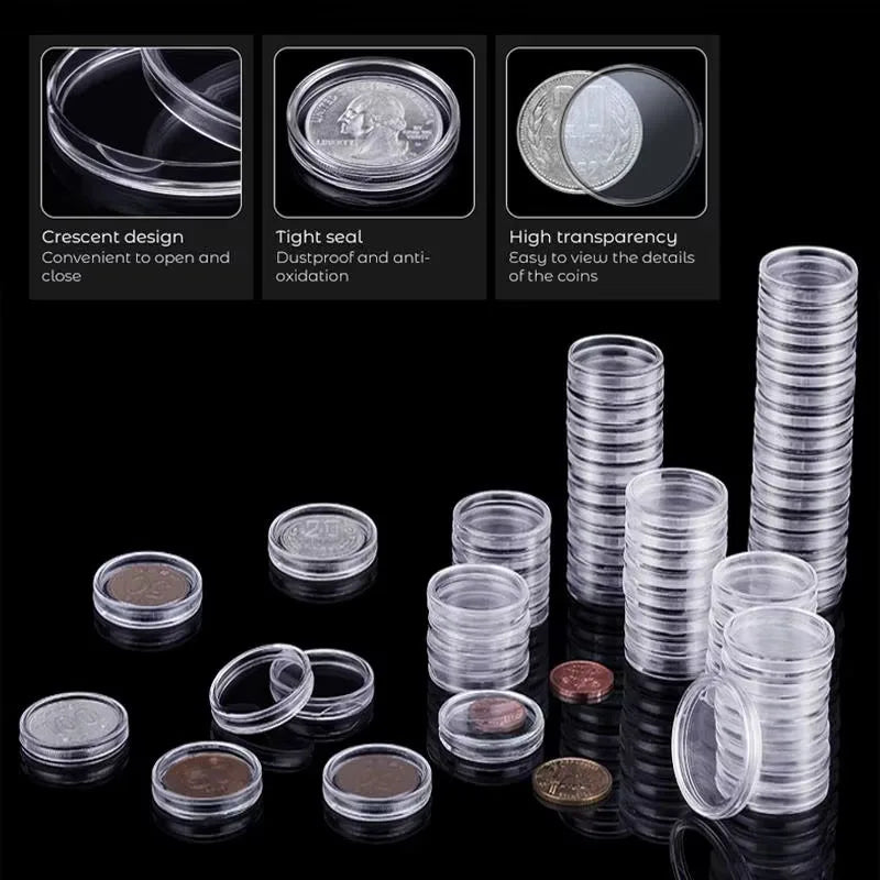 10/25pc Transparent Plastic Coin Capsules – 21-45mm Coin Storage and Collecting Case Holder