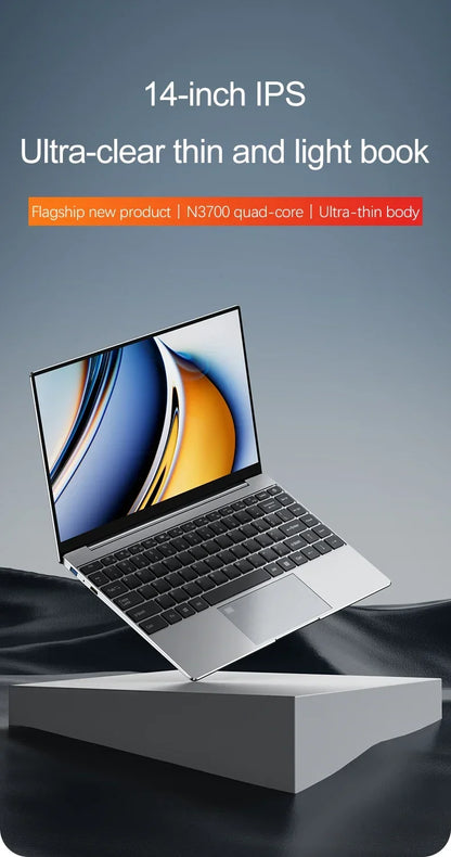 14.1" Ultra-Slim Laptop — Intel N3700 | 16GB RAM | 2TB SSD | FHD 1920x1080 Display | Windows 11 Pro Notebook for Gaming & Office