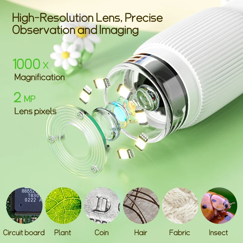 2.0 Inch Mini Pocket Microscope - 1000X Handheld Kids Science Experiment Tool, Outdoor STEM Toy for Children