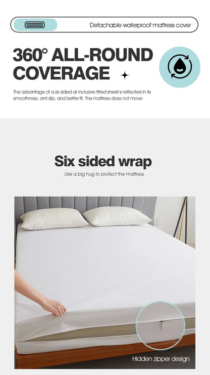 Waterproof Mattress Protector with Zipper - Soft, Breathable & Noiseless Cover for Single, Double, Queen, or King Size Bed