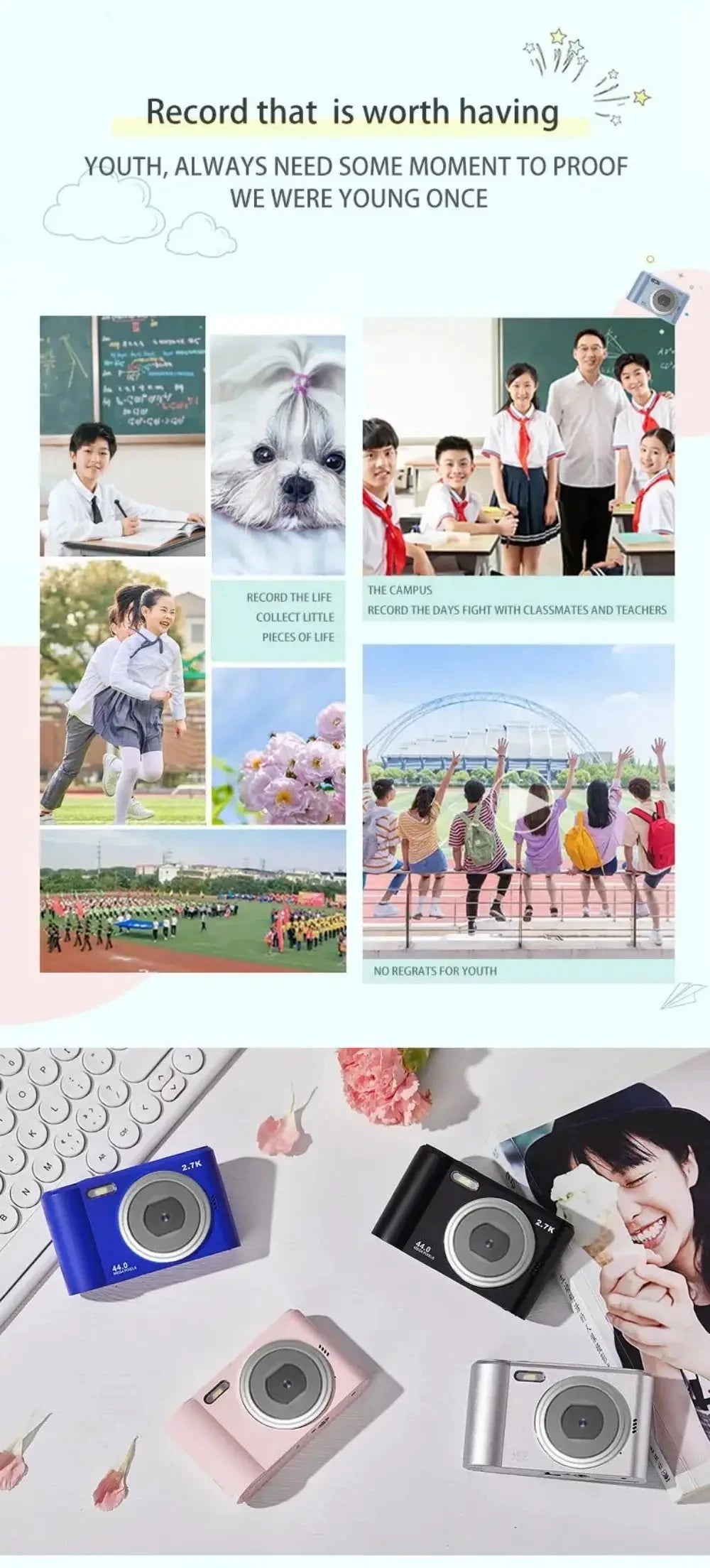 Digital Kids Camera — Compact 1080P Camcorder with Autofocus, 8x Zoom for Beginner Photography