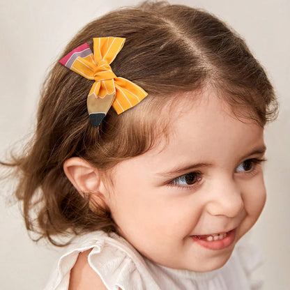 2Pcs Pencil Bow Hair Clips - Cute Kawaii Back to School Hairpins for Girls Kids