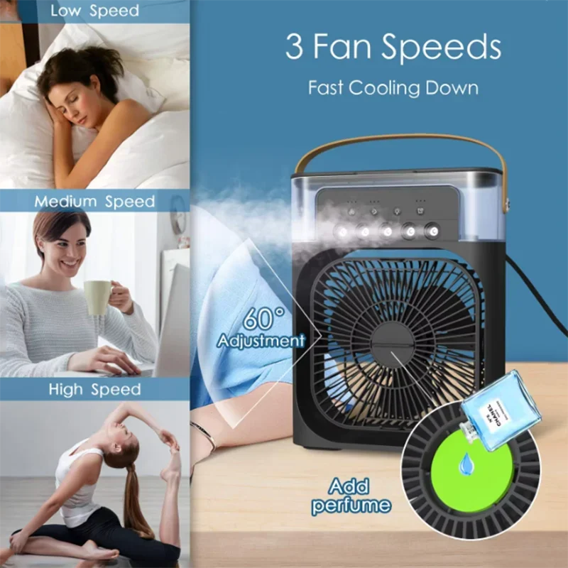 Portable Air Cooler Fan - 3 Speed Mini Humidifier with LED Night Light for Home, Office & Bedroom Cooling