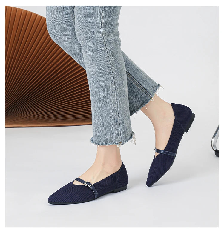 2024 Women's Flat Shoes – Pointed Toe Soft Knitted Sole, Breathable & Comfortable Spring and Autumn New Model