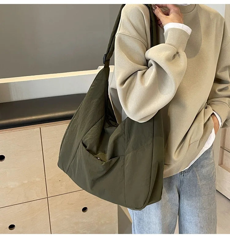 2025 Trendy Women's Soft Cloth Shoulder Bag – Solid Color, Y2K Casual Style, Crossbody Handbag for Students
