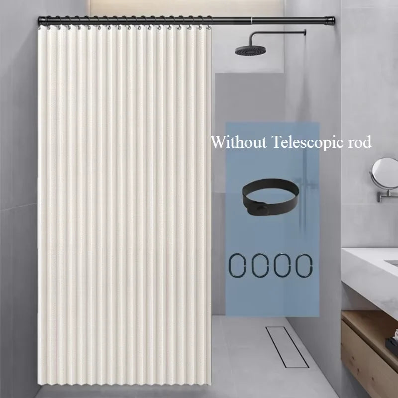 Foldable Waterproof Shower Curtain - Bathroom Partition with Hooks for Dry & Wet Separation