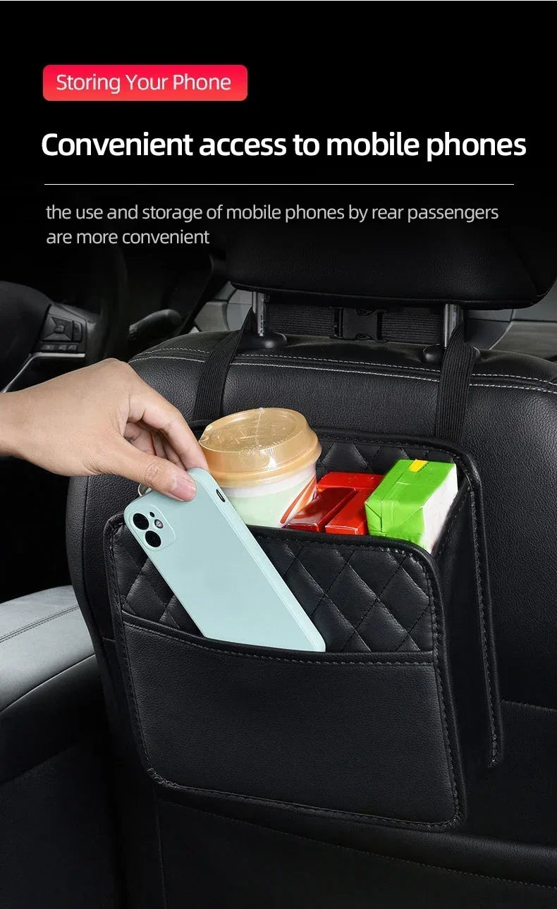 2024 Multi-Functional Car Seat Storage Bag – Leather Garbage Bag & Portable Trash Can for Most Models