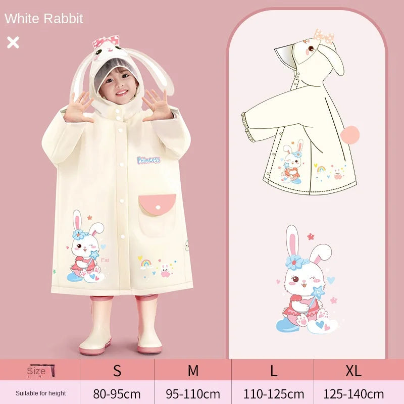 Kids Cartoon Raincoat for Girls & Boys - Satchel Bit Poncho with Storage Bag