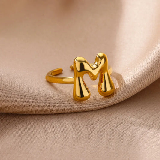 Chunky Gold Initial Letter Ring for Women – Stainless Steel Vintage Alphabet Jewelry Accessory