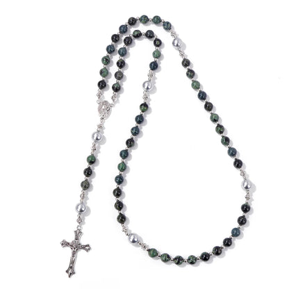 6mm Tiger Eye Rosary Beads Necklace – Catholic Jesus & Virgin Mary Pendant Long Knotted Chain Religious Jewelry for Men & Women