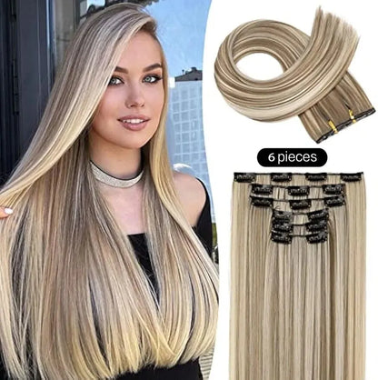 Clip-In Hair Extensions – Thick & Long Lace Weft Synthetic Hairpieces for Women