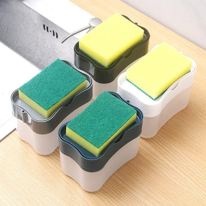 Kitchen Dish Soap Dispenser with Sponge Holder - Liquid Soap Pump for Convenient Cleaning, Sponge Caddy