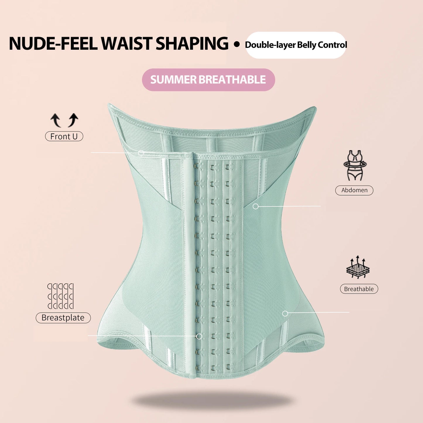 MiiOW U-Shaped Waist Trainer Corset – Women’s Buttoned Shapewear with Steel Bones for Breast Lift, Slimming & Breathable Comfort