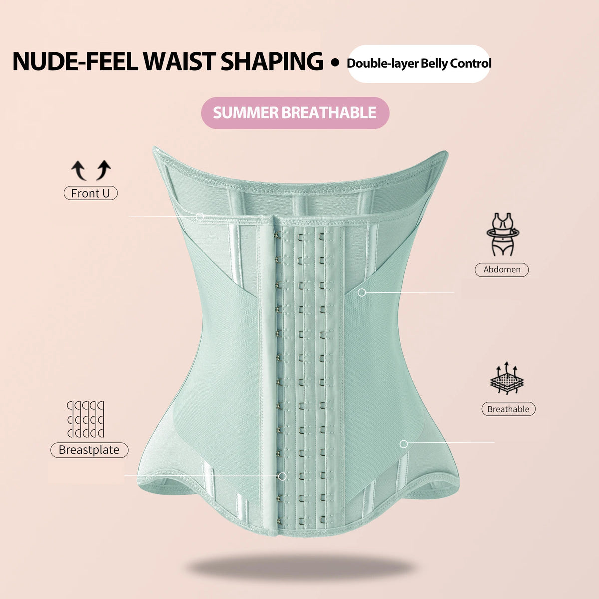 MiiOW U-Shaped Waist Trainer Corset - Steel-Boned Women's Shapewear with Button Closure and Breathable Support
